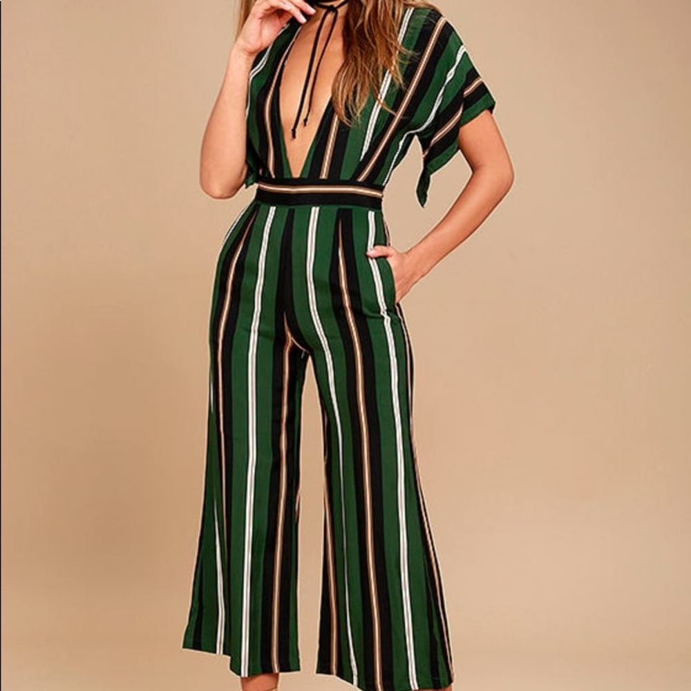 Faithfull the Brand Cedric Green Striped Midi Jumpsuit